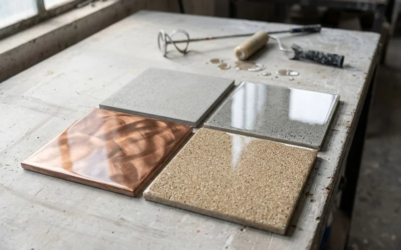 Quatre échantillons de finitions résine